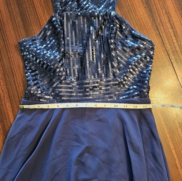 Beauty Kai Navy Sequin Halter Chiffon Empire Waist Maxi Dress S Glam Prom Formal - Picture 13 of 16